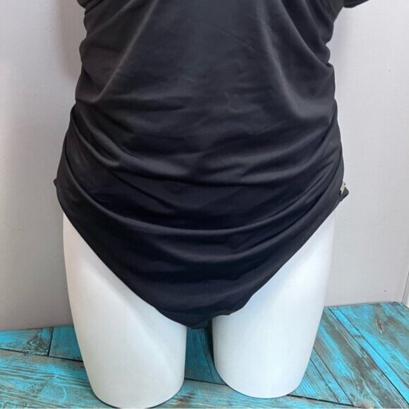 MICHAEL Michael Kors Shirred Cross Front One Piece Swimsuit - Iconic Solids - Picture 4 of 10